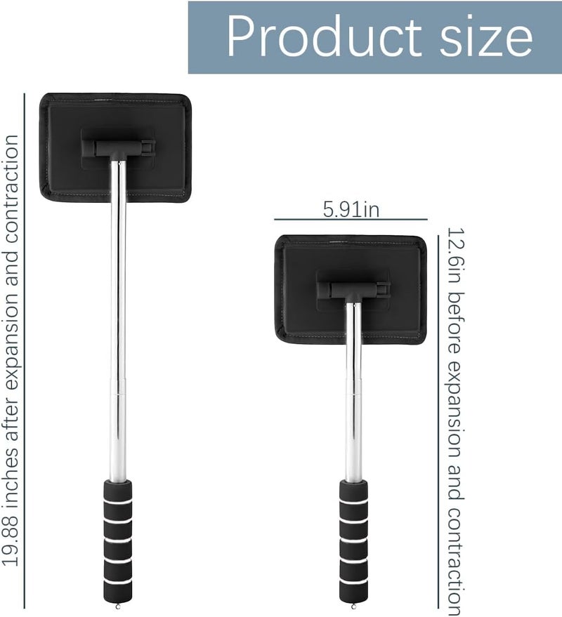 HZEL Car Windshield Cleaning Tool, Extendable Handle Vehicle Window Windscreen Cleaner with Washable and Reusable Microfiber Pads, Automotive Glass Cleaning Wiper, Universal for Most Cars (Black) - Image 2